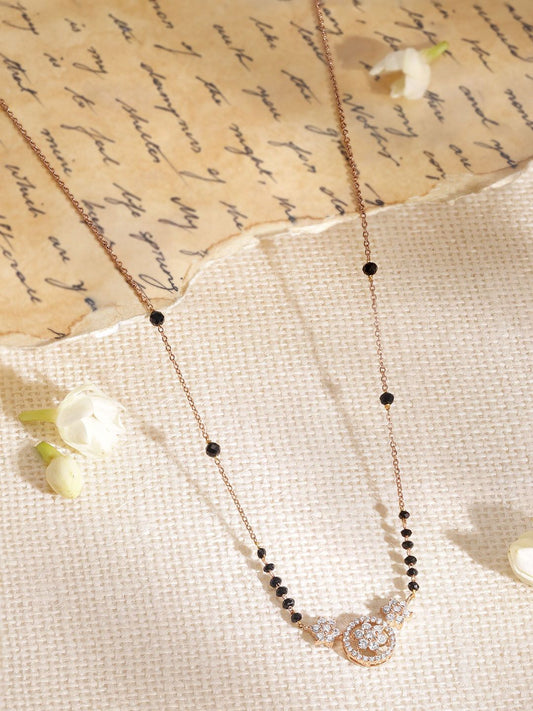 Dhiyona RJ Women's 18k Rose Gold Plated Cubic Zicronia Studded with Black Beads Mangalsutra