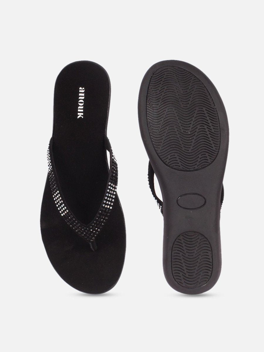 Dhiyona AK Black Embellished Open Toe Flats