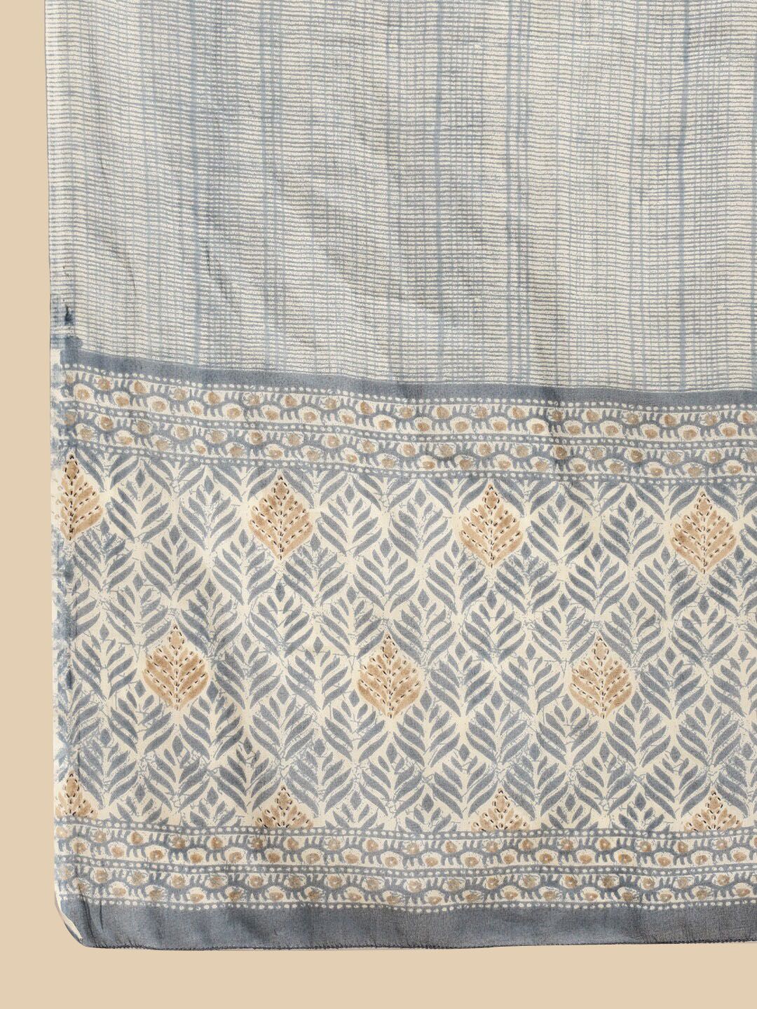 Dhiyona SN Women's Grey Ethnic Printed Thread Work Pure Cotton Kurta With Trouser & Dupatta Set