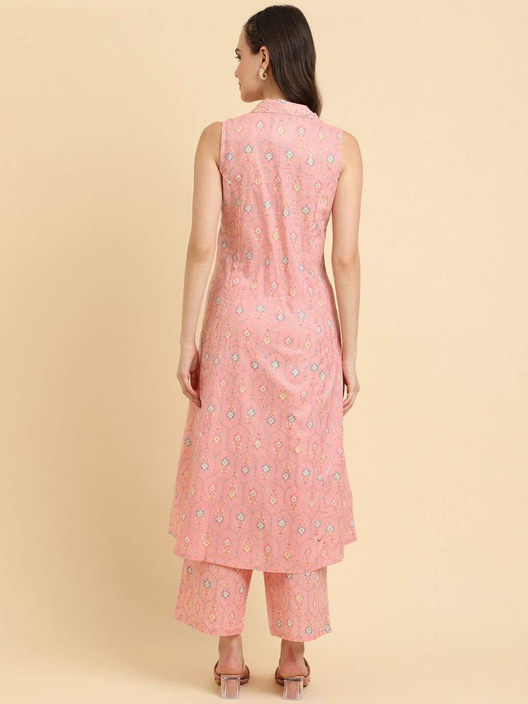 Dhiyona VA Women'sPink Floral Printed Regular Kurta with Trousers