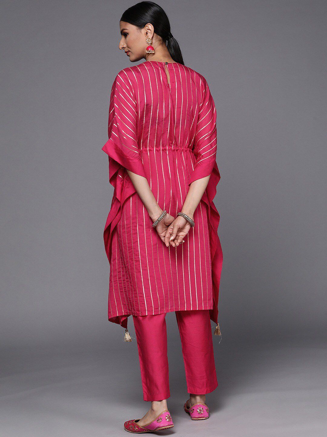 Dhiyona VA Women's Pink Embroidered Chanderi Silk Kurta with Trousers