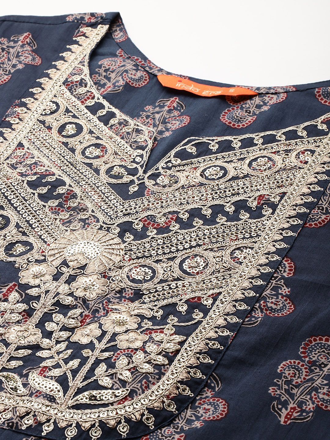 Dhiyona IE Ethnic Motifs Printed Sequinned Pure Cotton Kurta With Trousers & Dupatta
