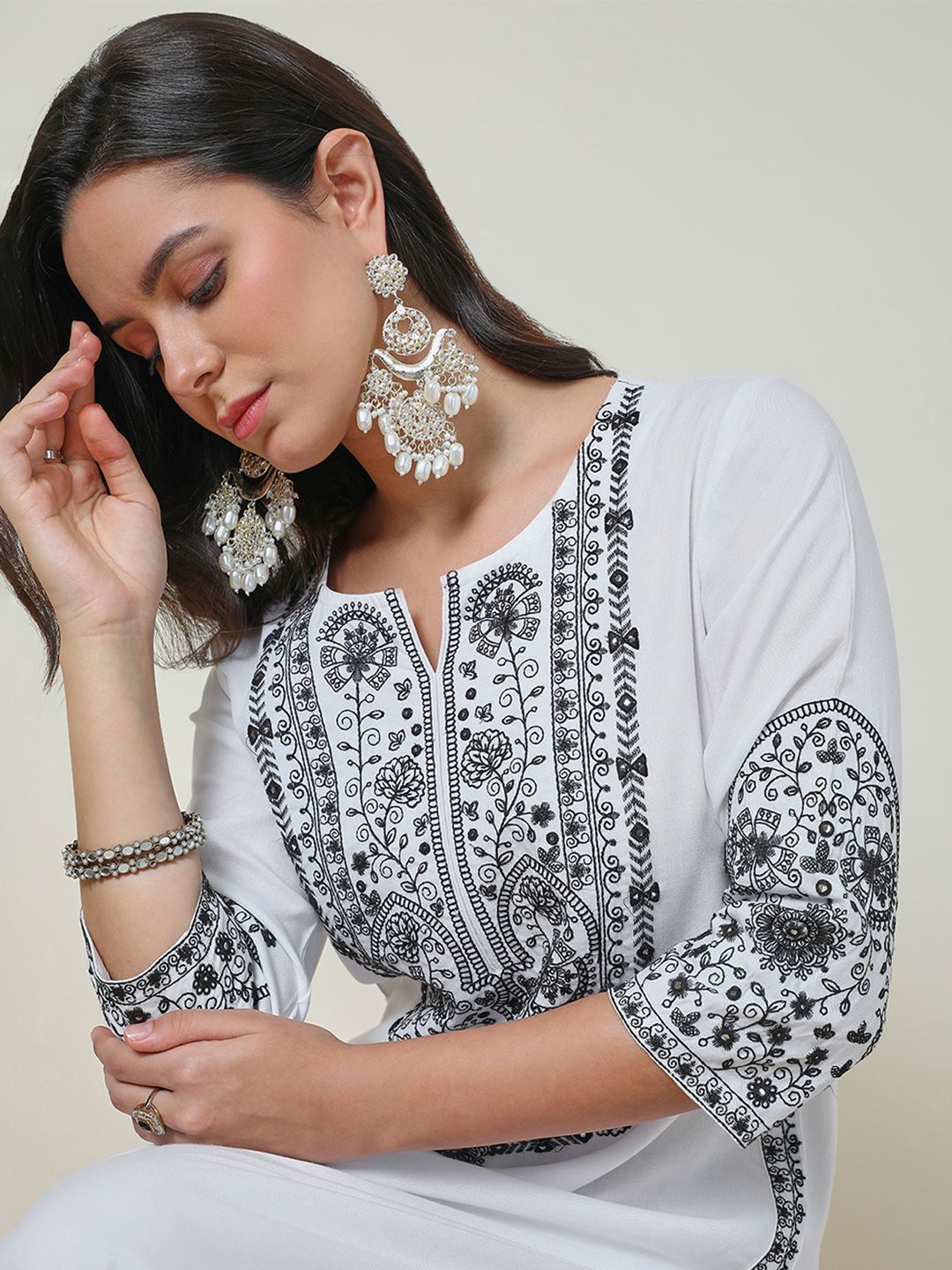 Dhiyona SO Women's Rayon Embroidered Kurta Set With Faux Mirror