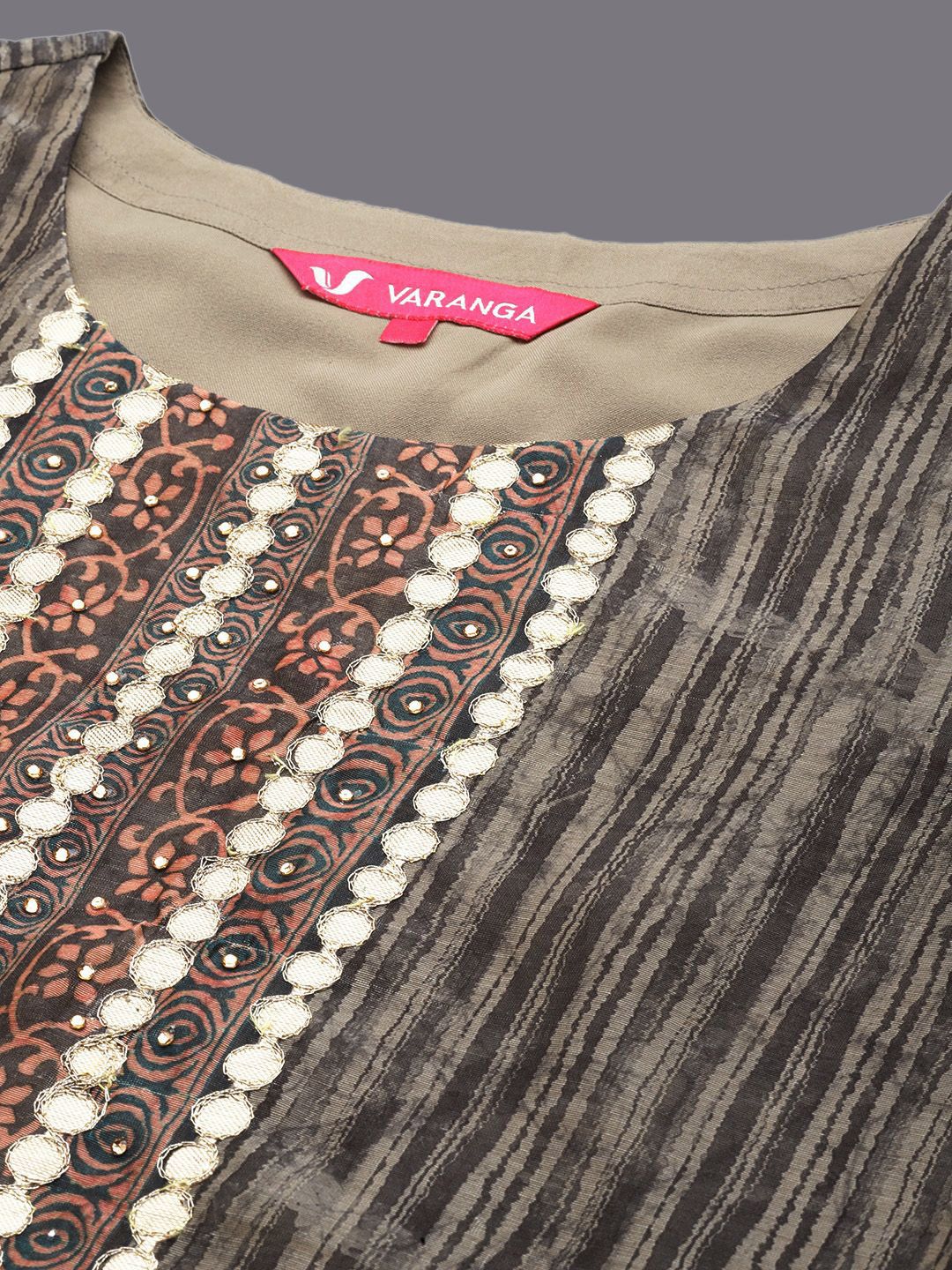 Dhiyona VA Women'sEthnic Motifs Printed Chanderi Silk Gotta Patti Work Kurta & Trousers With Dupatta