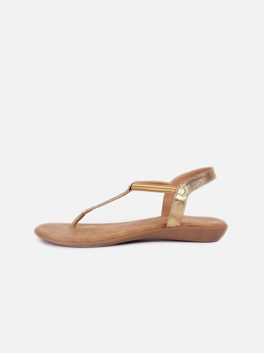 Dhiyona AK Beige Embellished T-Strap Flats With Backstrap