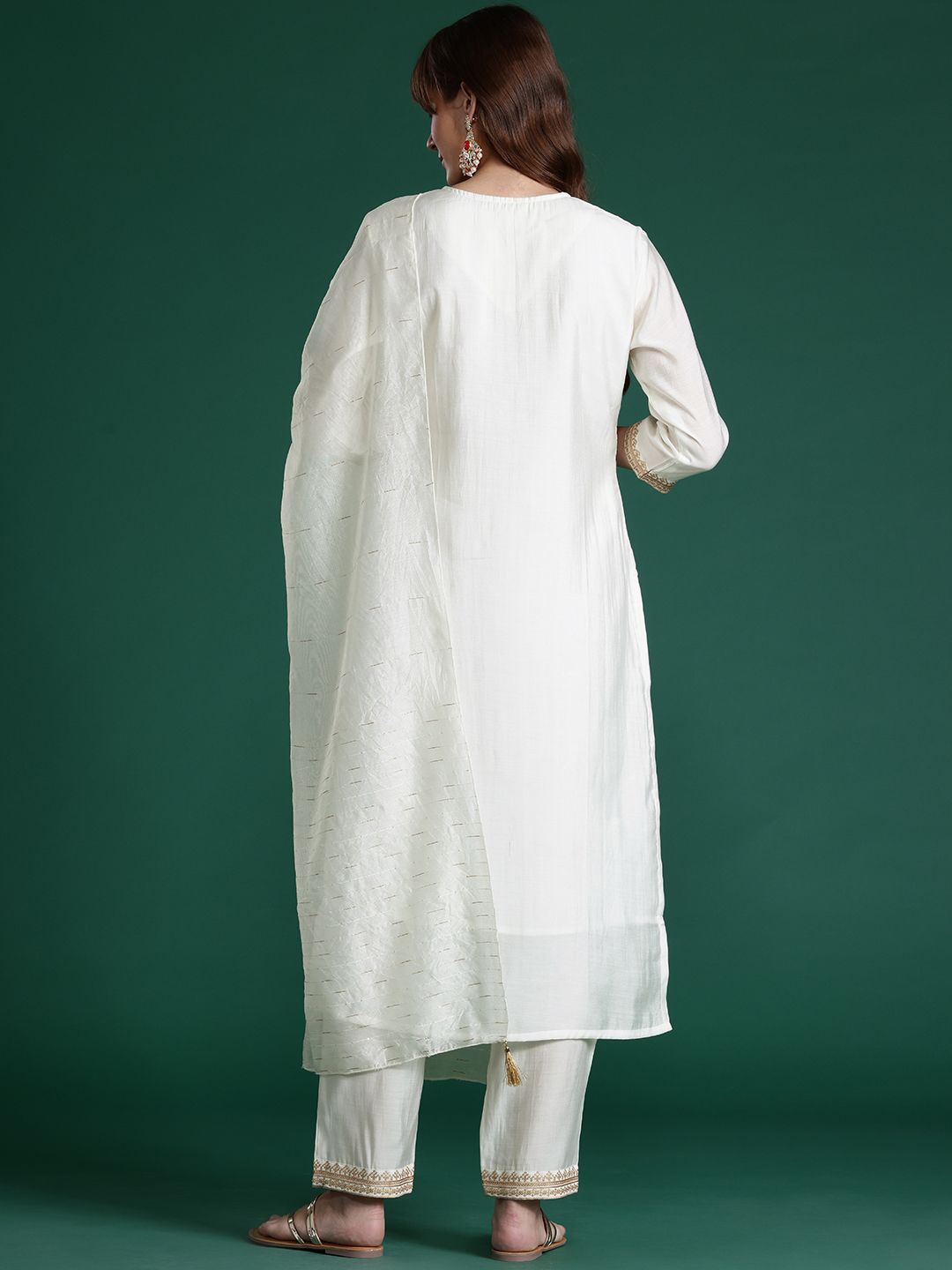Ethnic Motifs Embroidered Panelled Sequinned Kurta with Trousers & With Dupatta