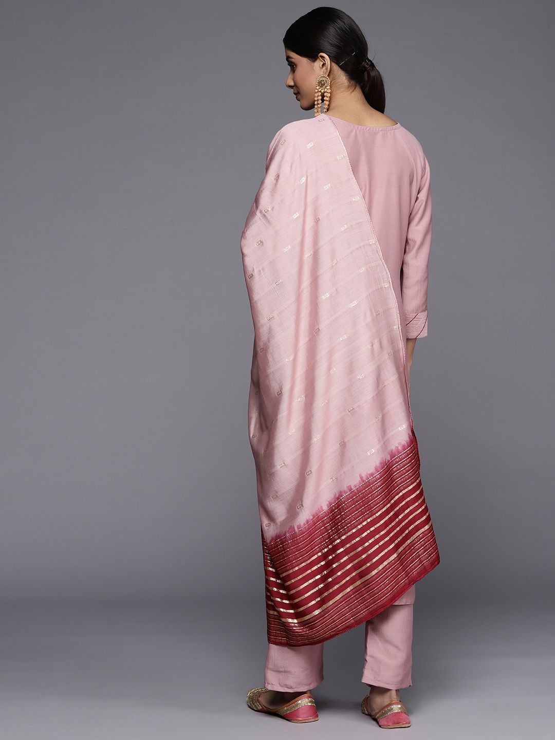 Dhiyona VA Women's Pink Ethnic Motifs Embroidered Sequinned Kurta with Trousers & With Dupatta