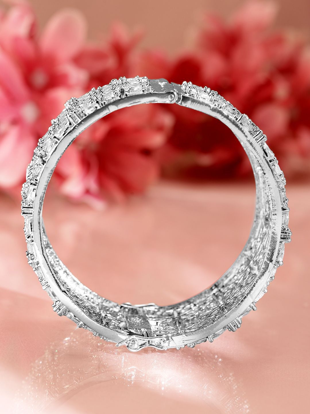 Dhiyona RJ Women's Rhodium-Plated AAA Cubic Zirconia Studded Handcrafted Openable Premium Bracelet