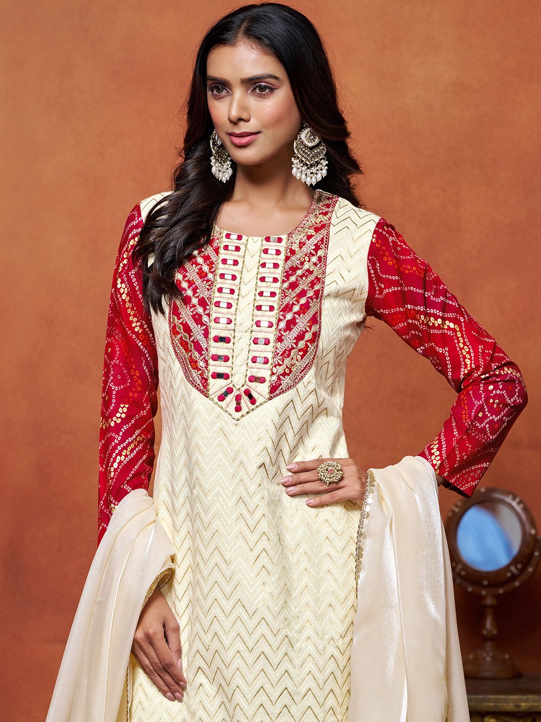 Dhiyona SN Women's Ethnic Motifs Printed Pure Cotton Kurta with Palazzo & Dupatta