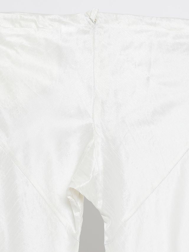 Men's Cream Silk Blend Straight Jacket Kurta and Pyjama Set