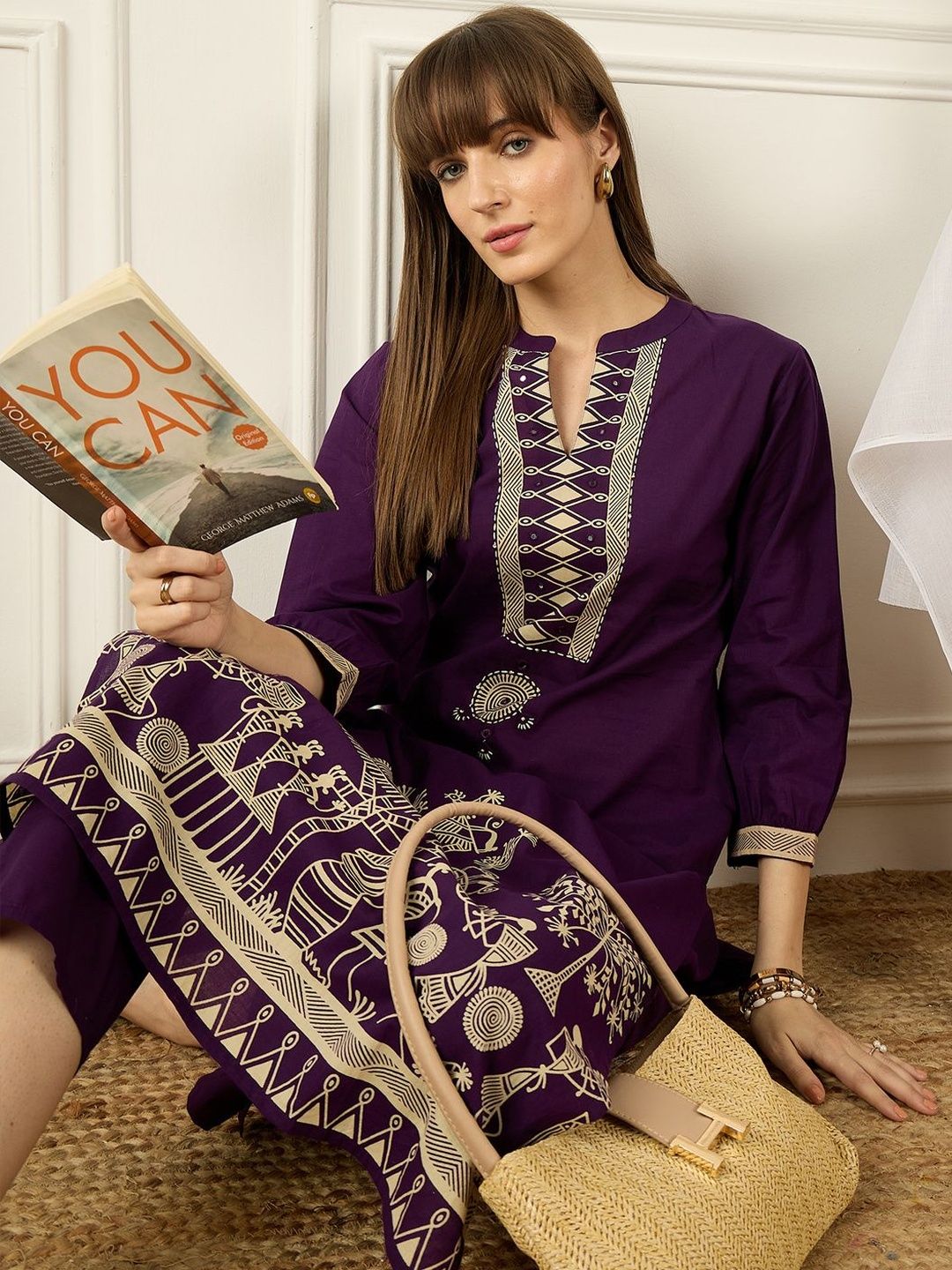 Women Ethnic Motifs Printed Regular Pure Cotton Kurta with Trousers