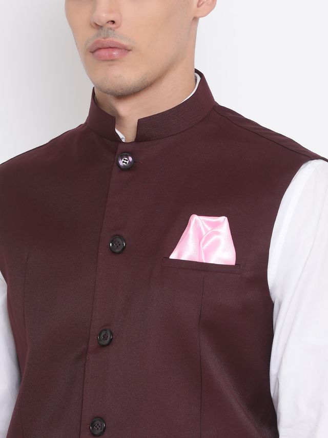 Men's Maroon Cotton Silk Straight Nehru Jacket