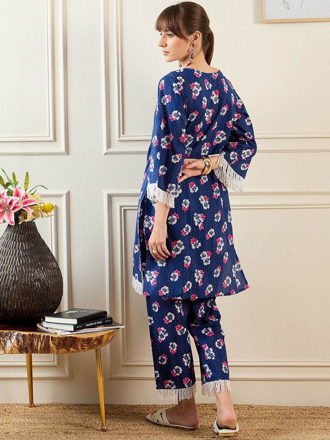 Dhiyona IE Women Floral Printed Regular Pure Cotton Kurta with Trousers