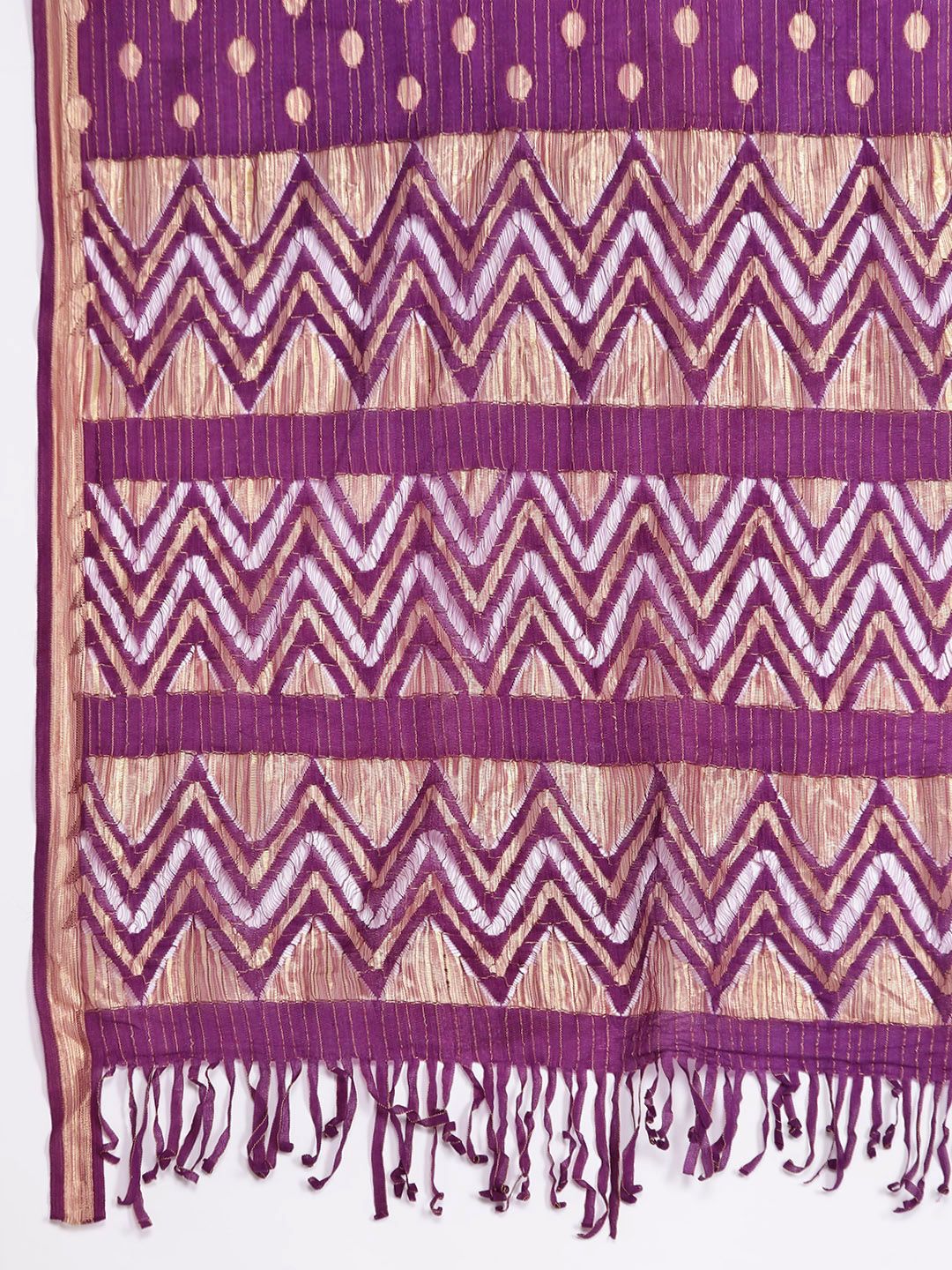 Dhiyona VA Women'sPurple Geometric Woven Design Thread Work Jacquard Kurta with Trousers & Dupatta