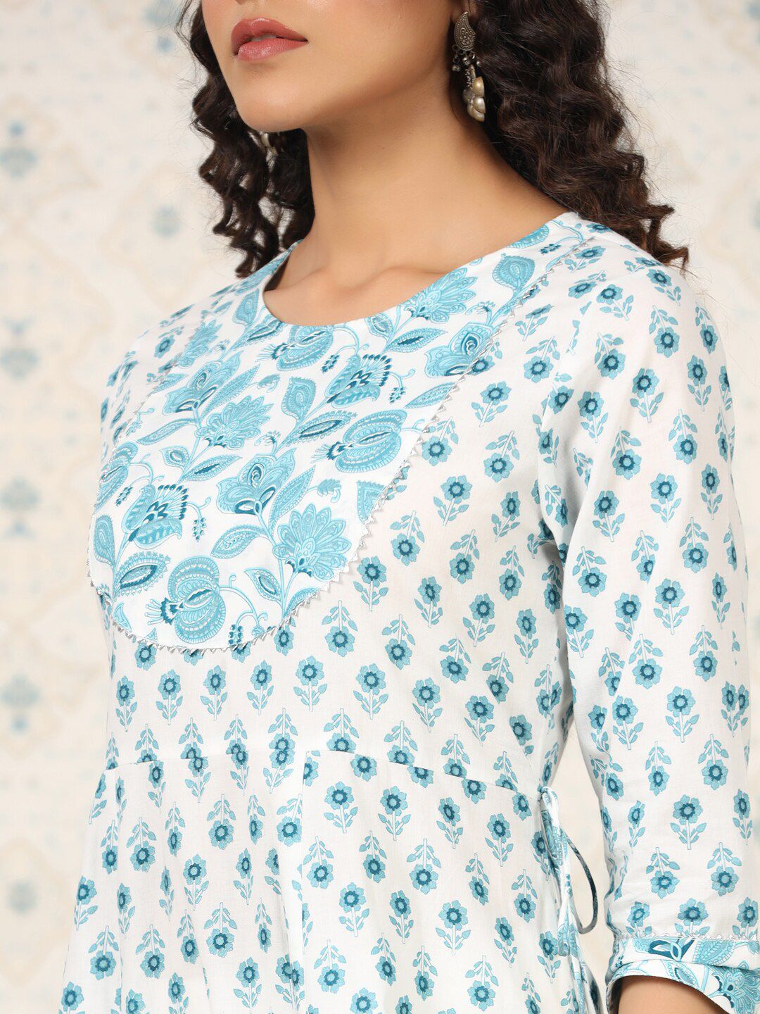 Dhiyona OD Floral Printed Gotta Patti Pure Cotton A-Line Kurta