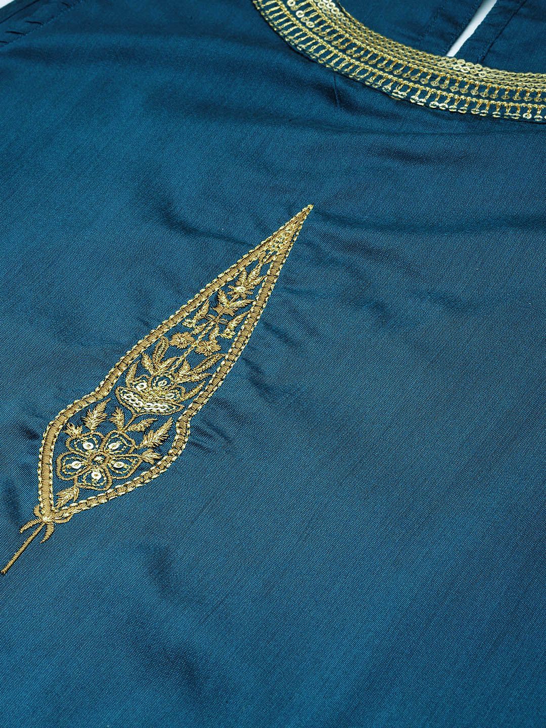 Dhiyona PD Women Embroidered Sequinned Jashn Kurta With Palazzos & Dupatta