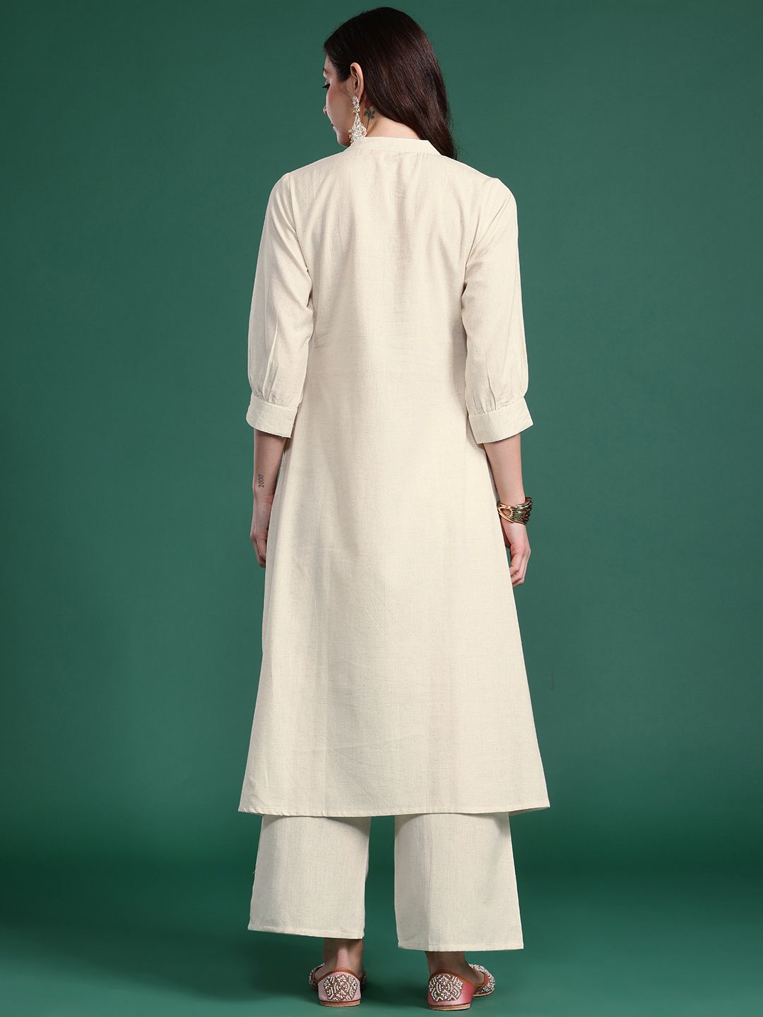 Dhiyona IE Women Floral Embroidered Thread Work Pure Cotton Kurta with Palazzos