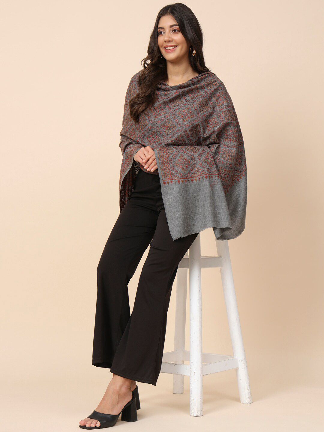 Dhiyona PA Ethnic Motifs Embroidered Pure Woolen Shawl