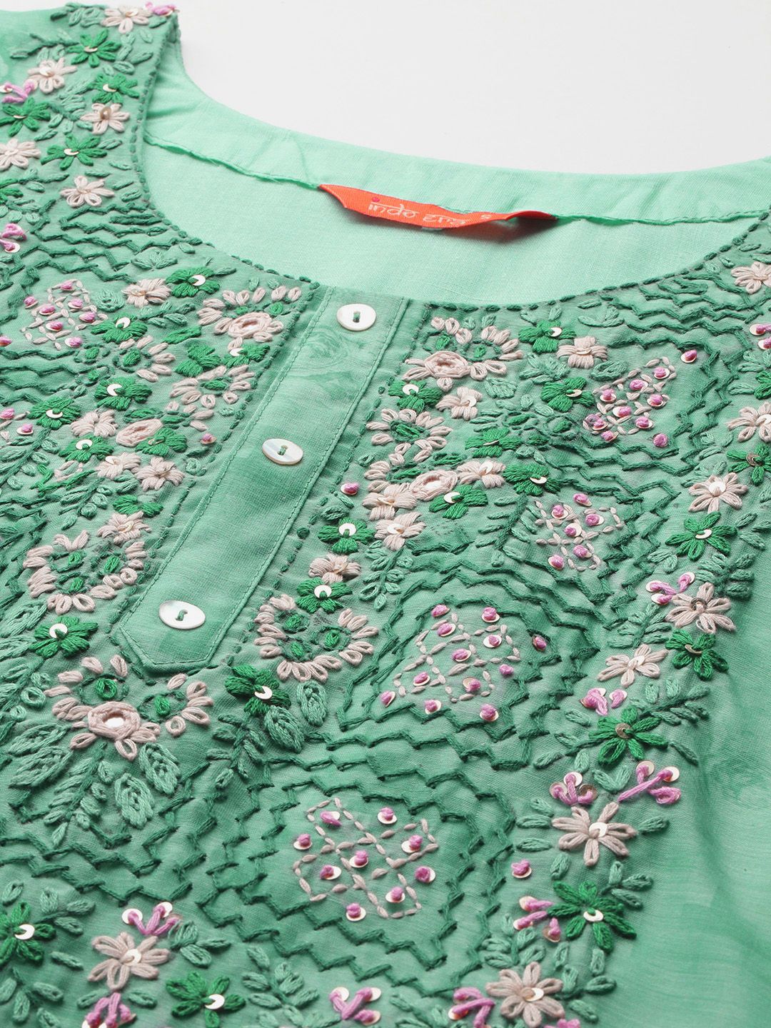Dhiyona IE Floral Printed Thread Work Chanderi Silk Kurta with Trousers & Dupatta