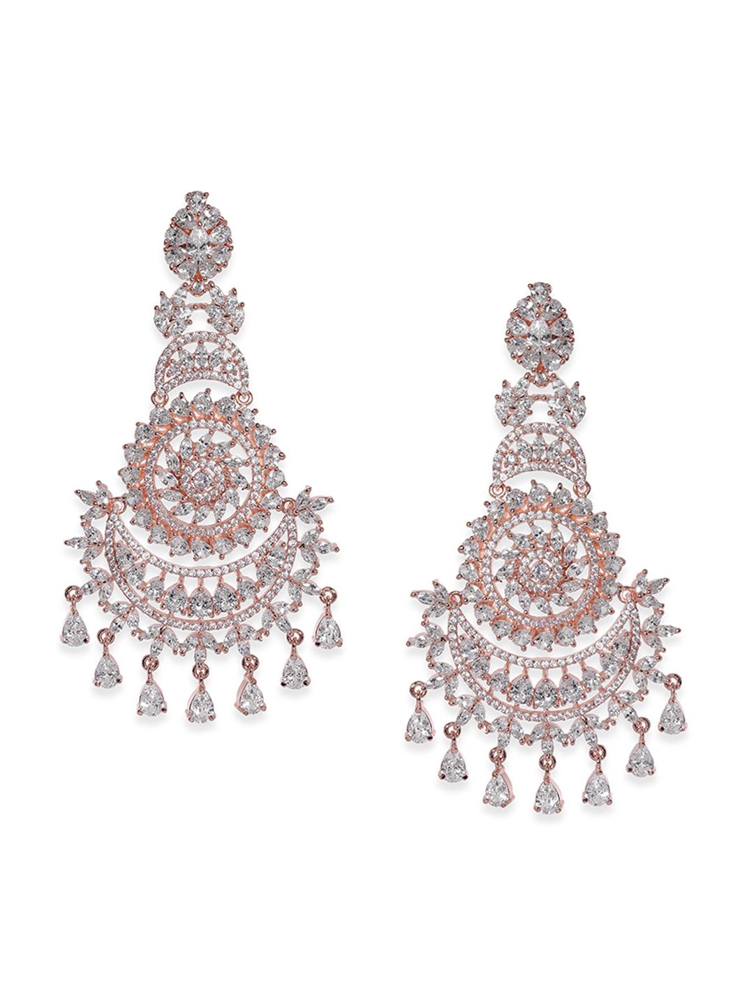 Dhiyona RJ Women's 22k Rose Gold Plated AAA Crystal Cubic Zirconia Studded Premium Chandelier Earrings