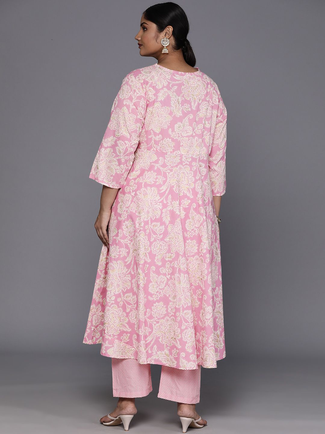 Dhiyona VA Women'sPlus Size Floral Printed Angrakha Gotta Patti Pure Cotton Kurta with Trousers