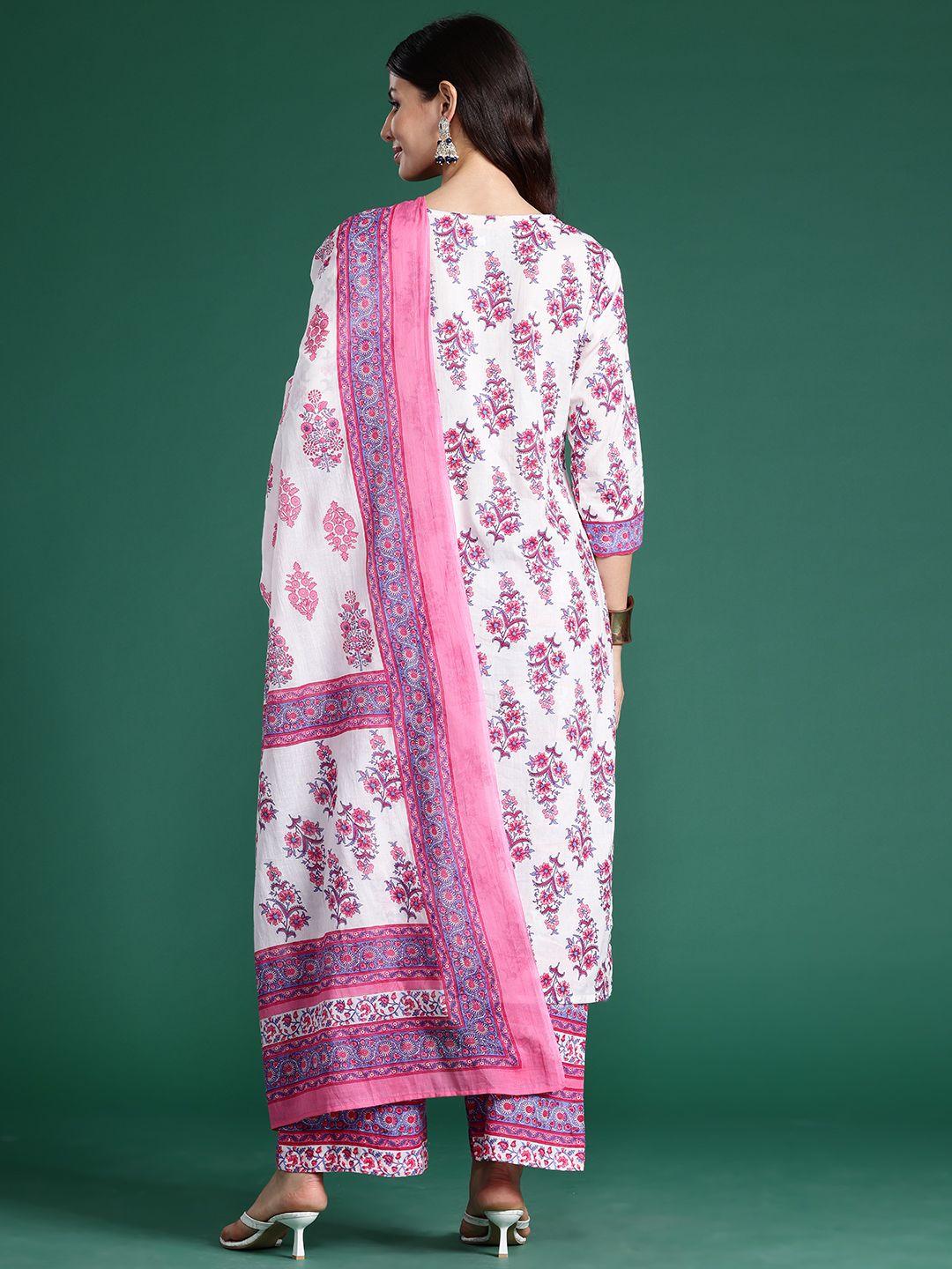 Dhiyona IE Floral Printed Pure Cotton Kurta With Palazzos & Dupatta