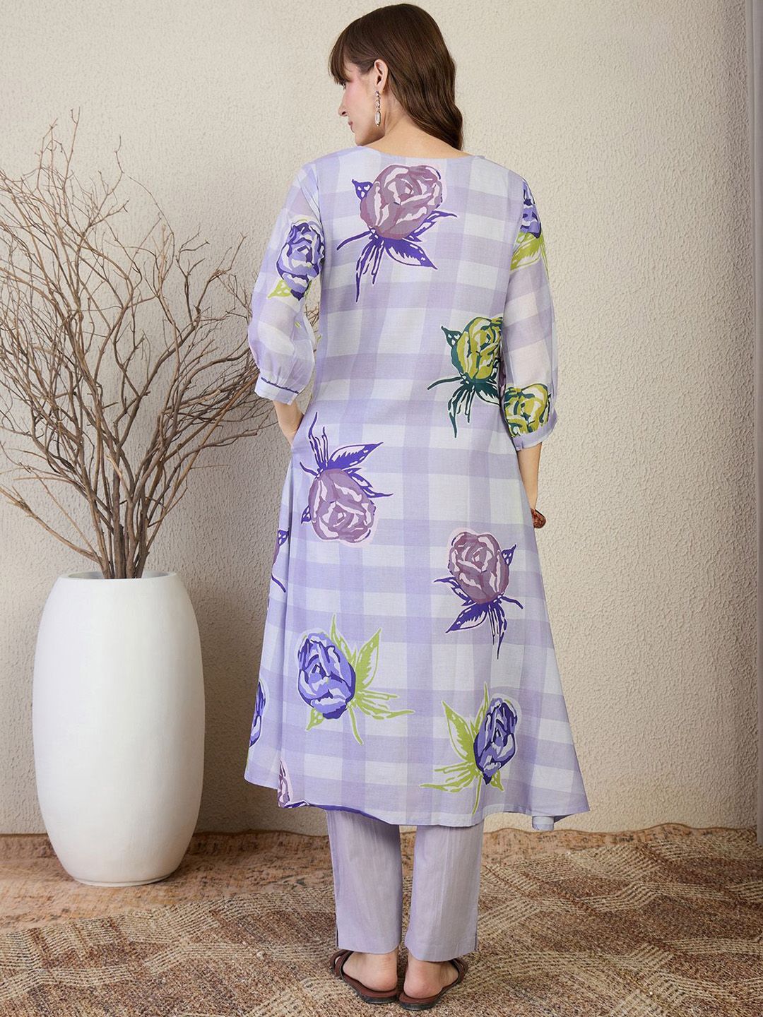 Dhiyona IE Floral Printed Pure Cotton A-Line Kurta With Trouser