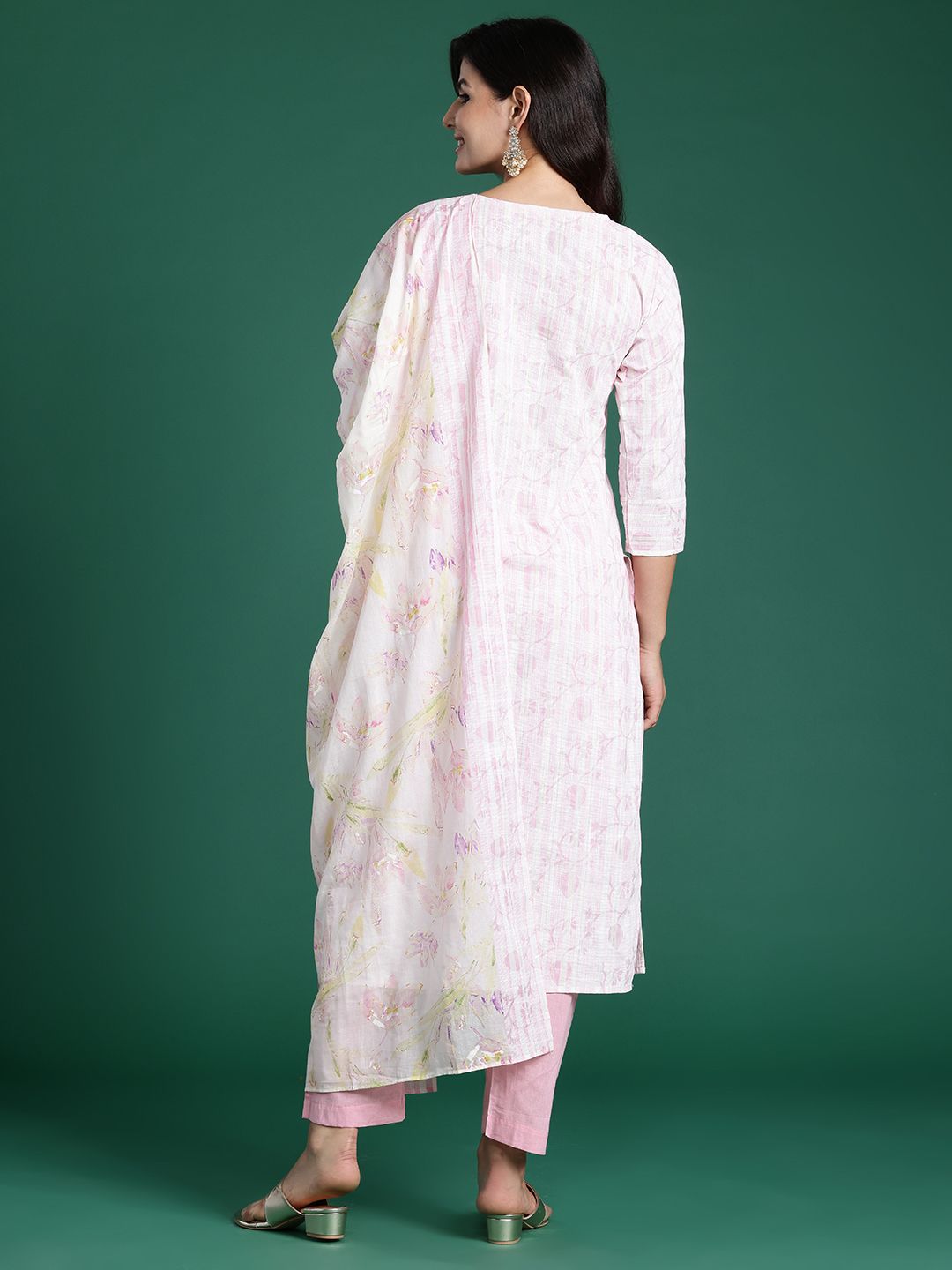Dhiyona IE Embroidered Thread Work Pure Cotton Kurta With Trousers & Dupatta