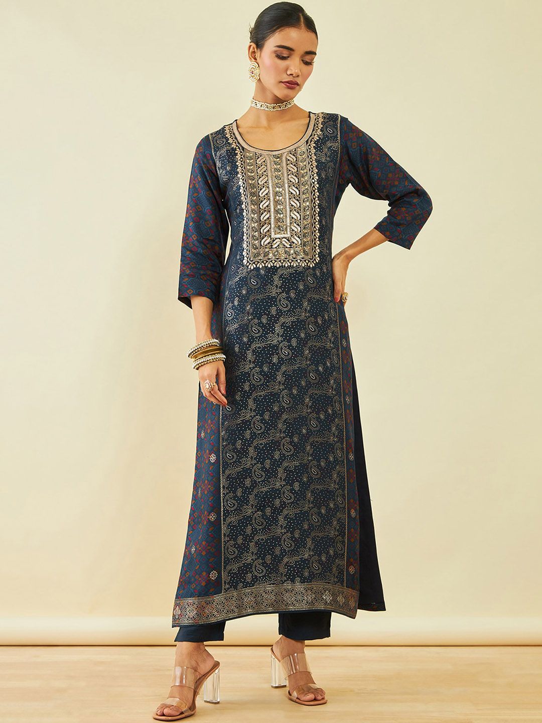 Dhiyona SO Women's Ethnic Motifs Regular Kurta With Trousers & Dupatta