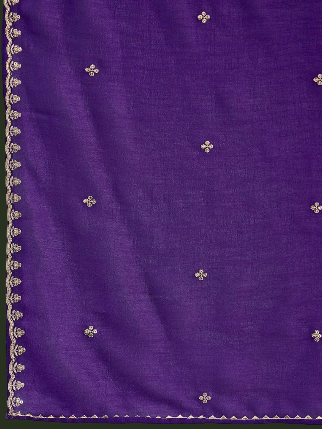 Dhiyona SN Women's Purple Ethnic Motifs Embroidered Keyhole Neck A-Line Kurta With Trouser & Dupatta