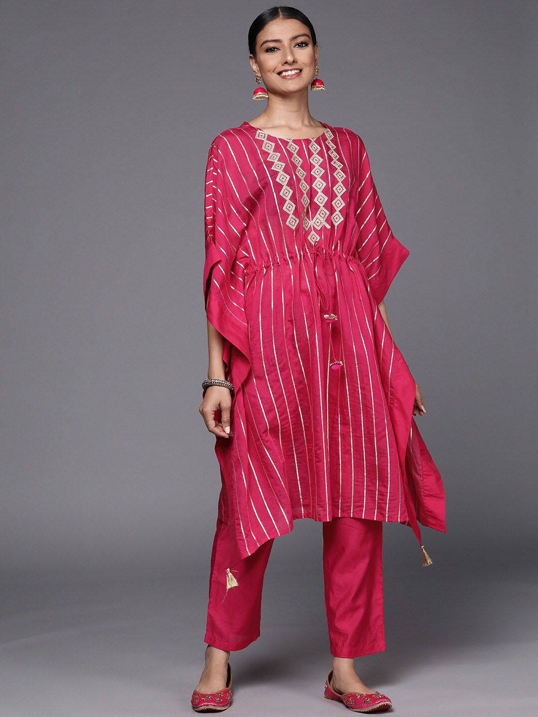 Dhiyona VA Women's Pink Embroidered Chanderi Silk Kurta with Trousers