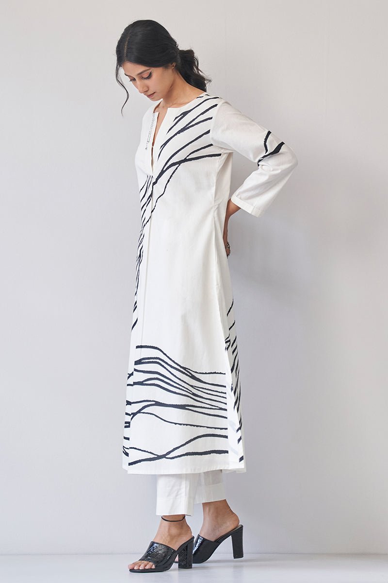 Women's Cream Cotton Abstract Printed Co-ord Set
