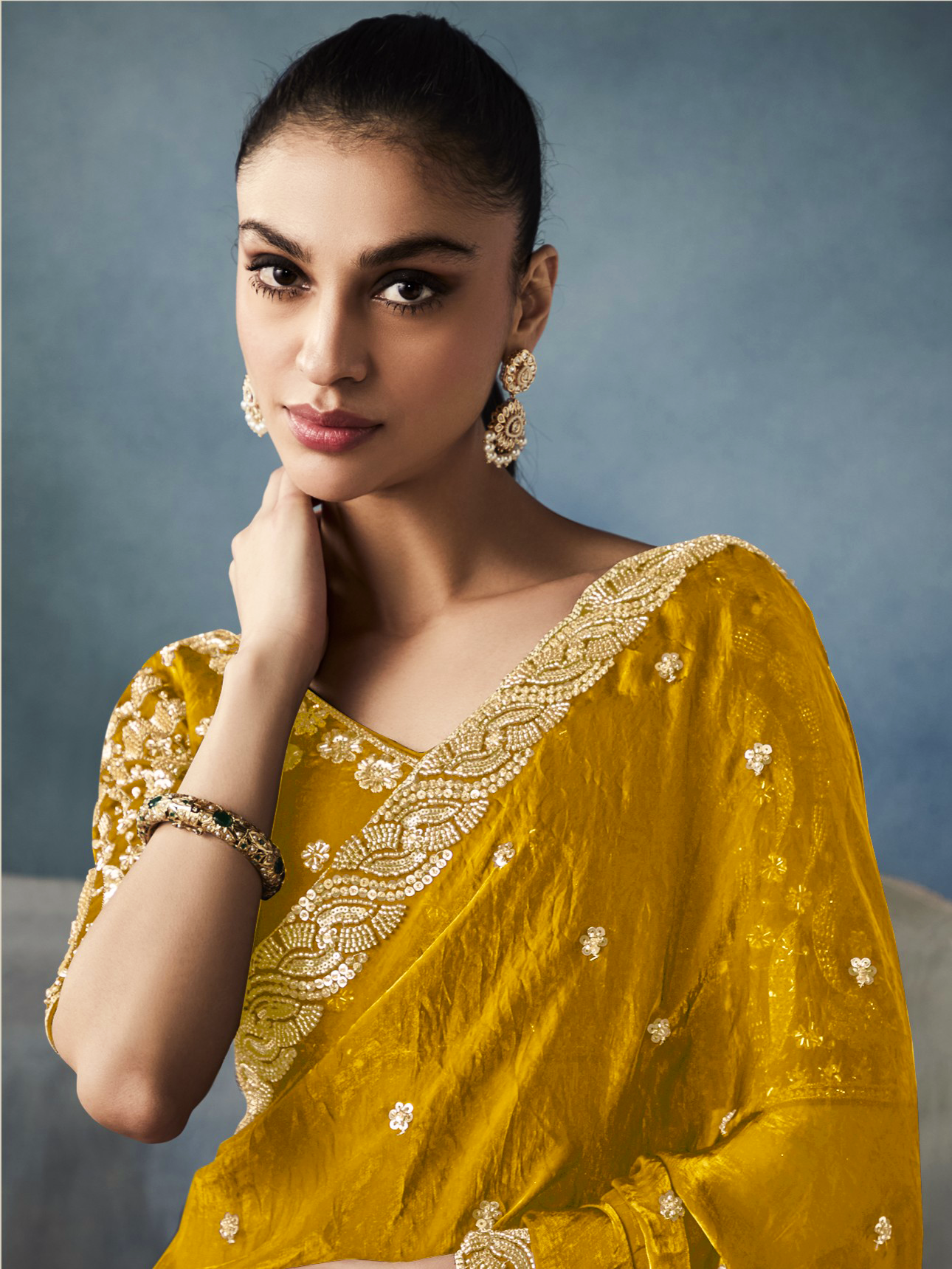 Dhiyona KM Women Tissue Embroidered Fancy Heavy Border Saree