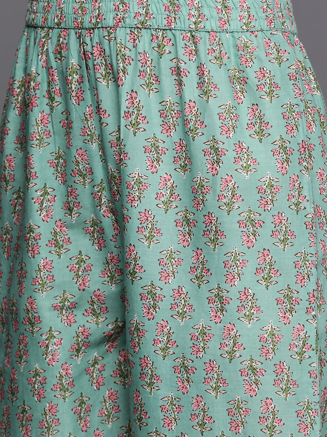Dhiyona VA Women's Sea Green Floral Printed Angrakha Pure Cotton Kurta with Palazzos