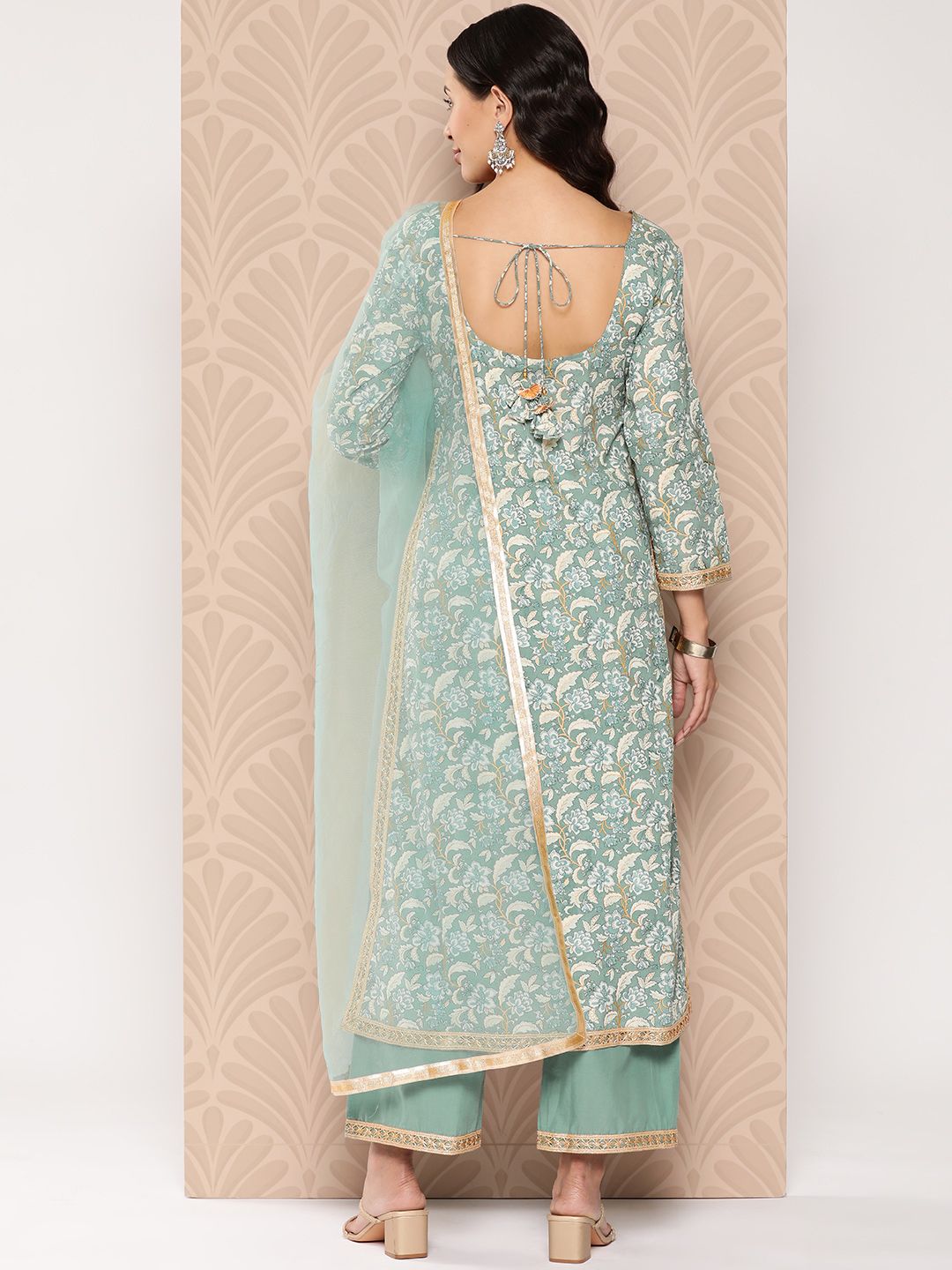 Dhiyona VA Women'sFloral Printed Regular Pure Cotton Kurta with Palazzos & Dupatta