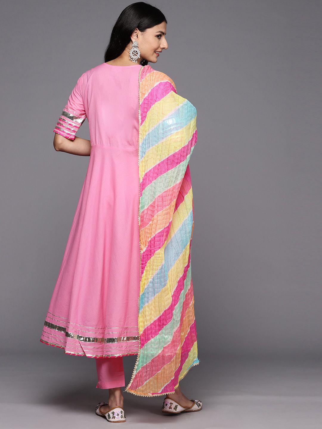 Dhiyona VA Women'sAngrakha Gotta Patti Pure Cotton Kurta With Trousers & With Dupatta