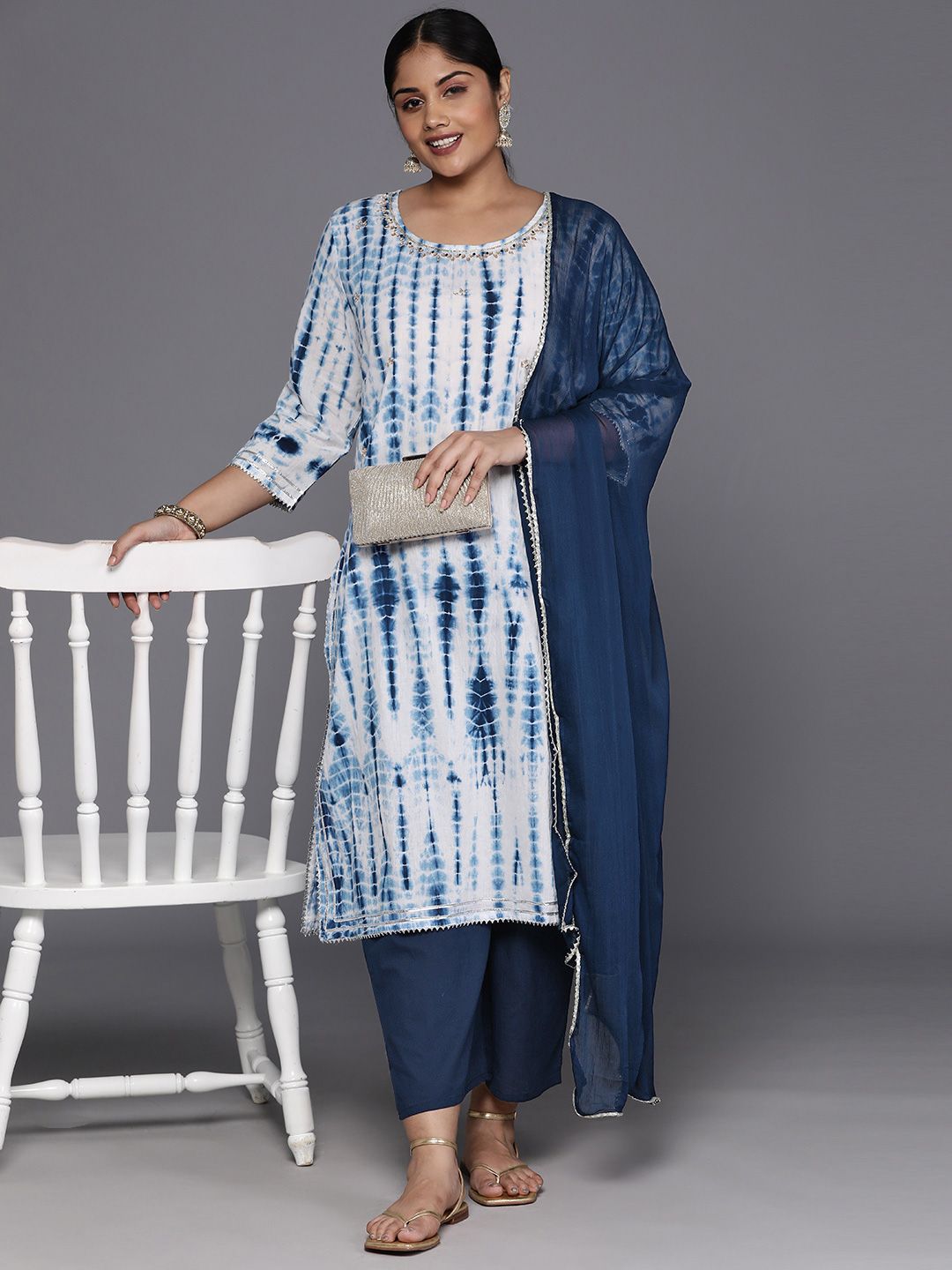 Dhiyona VA Women'sPlus Size Dyed Regular Pure Cotton Kurta with Palazzos & Dupatta
