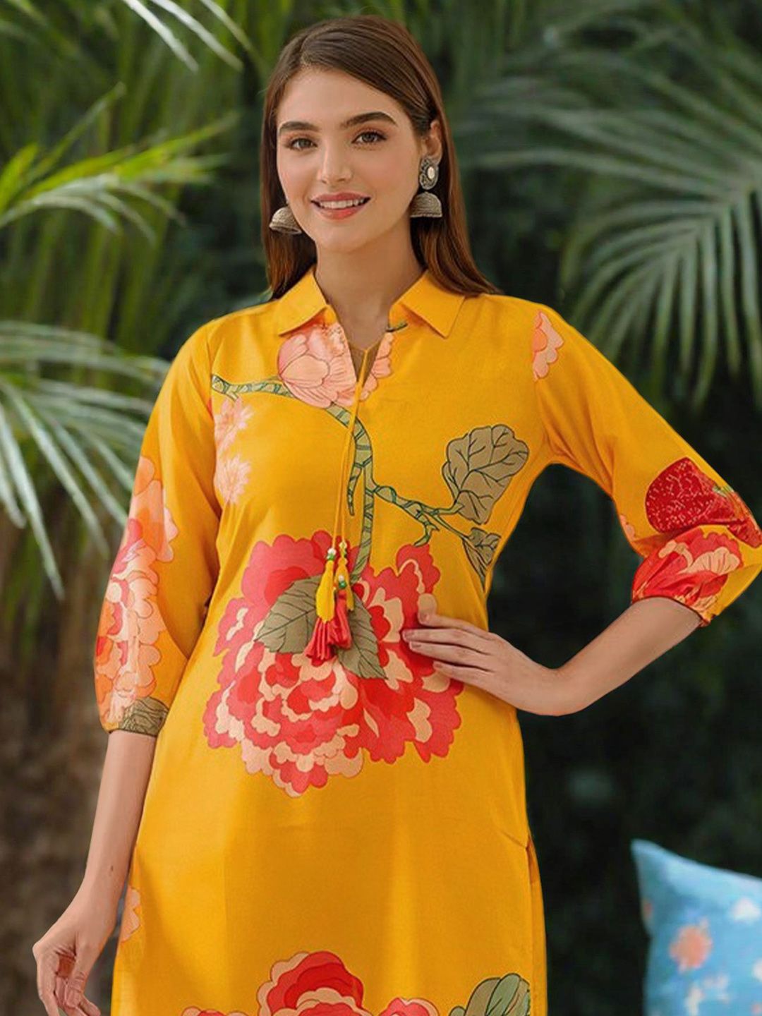 Dhiyona IS Women's Floral Printed Regular Cotton Kurta with Palazzos