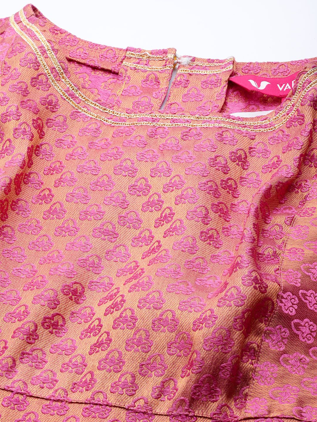 Dhiyona VA Women's Peach-Coloured & Beige Floral Sequinned Kurta with Sharara & With Dupatta
