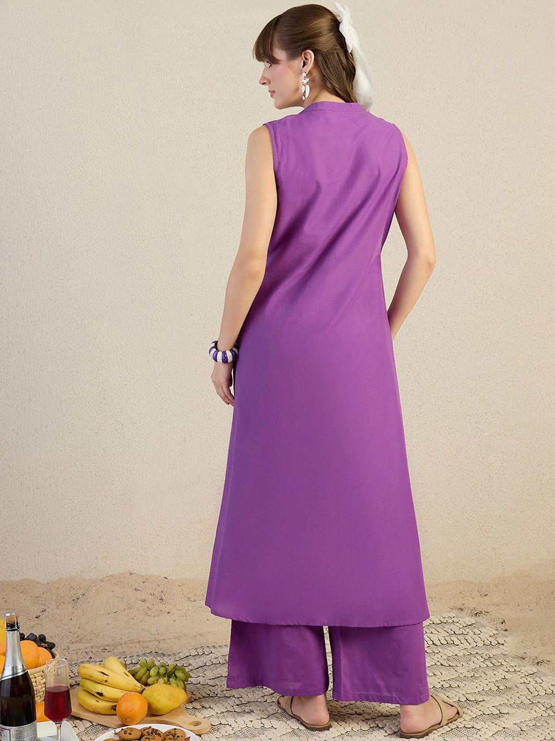 Dhiyona IE Embroidered Mandarin Collar Top With Palazzos Co-Ords