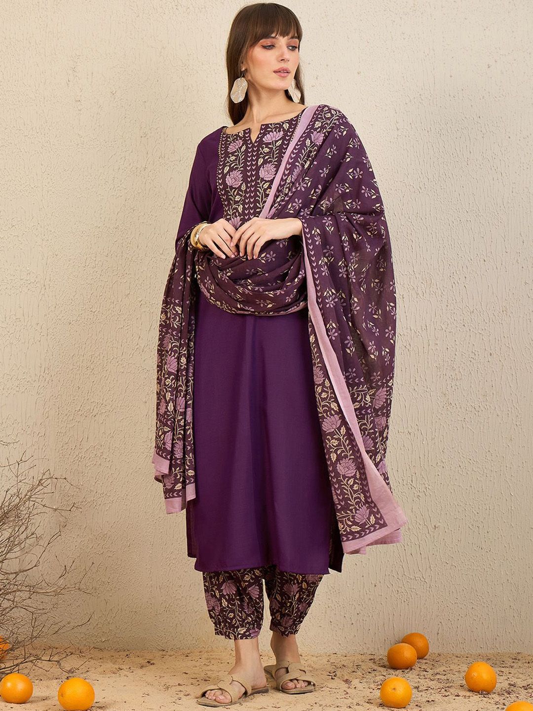 Dhiyona IE Floral Yoke Design Gotta Patti Pure Cotton Straight Kurta With Salwar & Dupatta