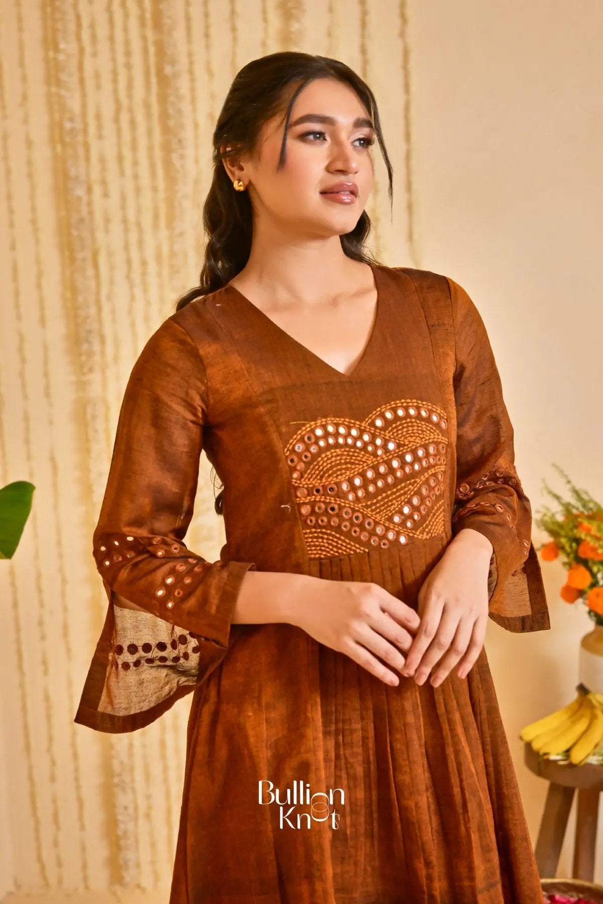 Dhiyona BN Taana Bana Handloom Brown A-line Kurta Set
