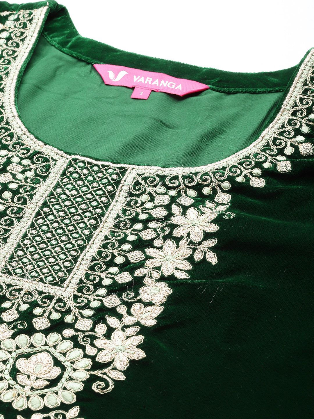 Dhiyona VA Women'sWinter floral Zari Embroidered Velvet Kurta Set with Dupatta.
