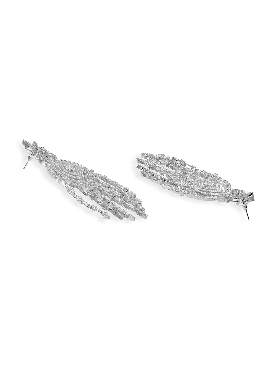 Dhiyona RJ Women's Rhodium Plated AAA Cubic Zirconia Studded Statement Chandelier Earrings