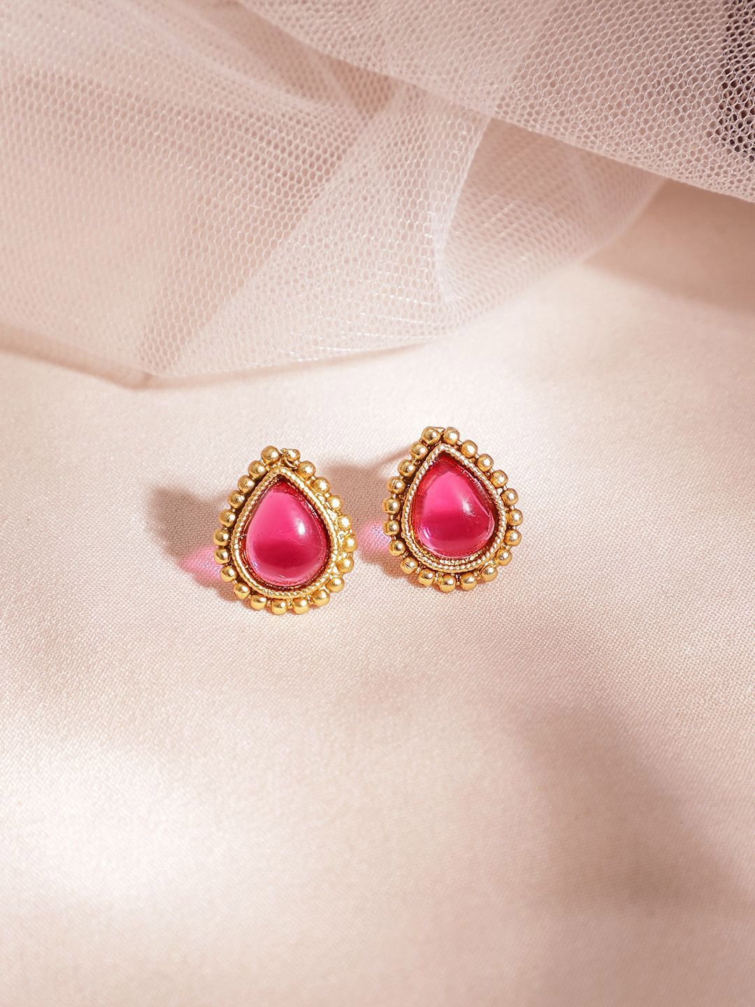 Dhiyona RJ Women's 22KT Gold Plated Ruby Stone Studded Gold Tone Traditional Temple Jewellery Set