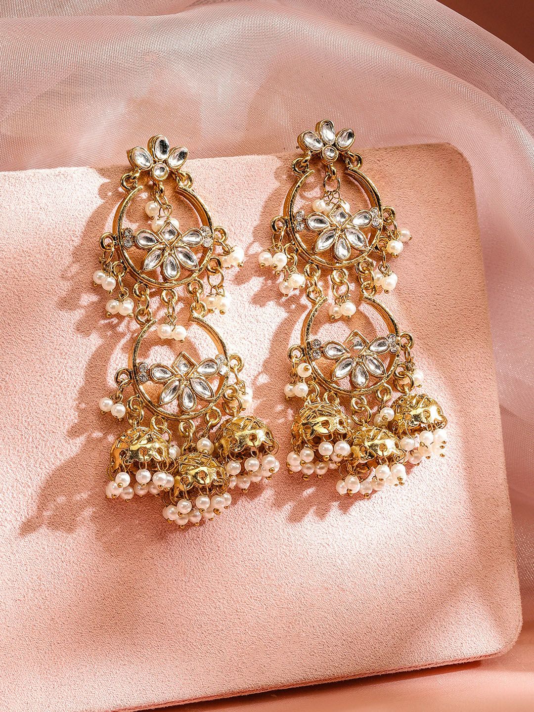 Dhiyona RJ Women's 18K Gold Plated Kundan Beaded Jhumka Earrings