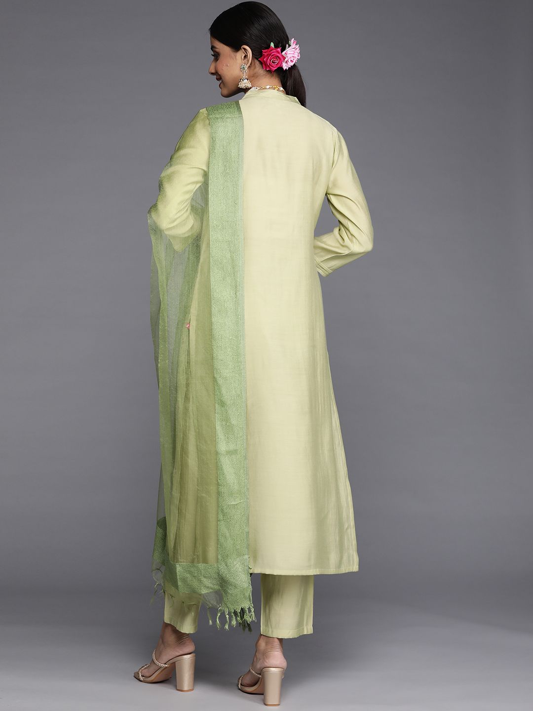 Dhiyona VA Women's Green Embroidered Empire Kurta with Trousers & With Dupatta