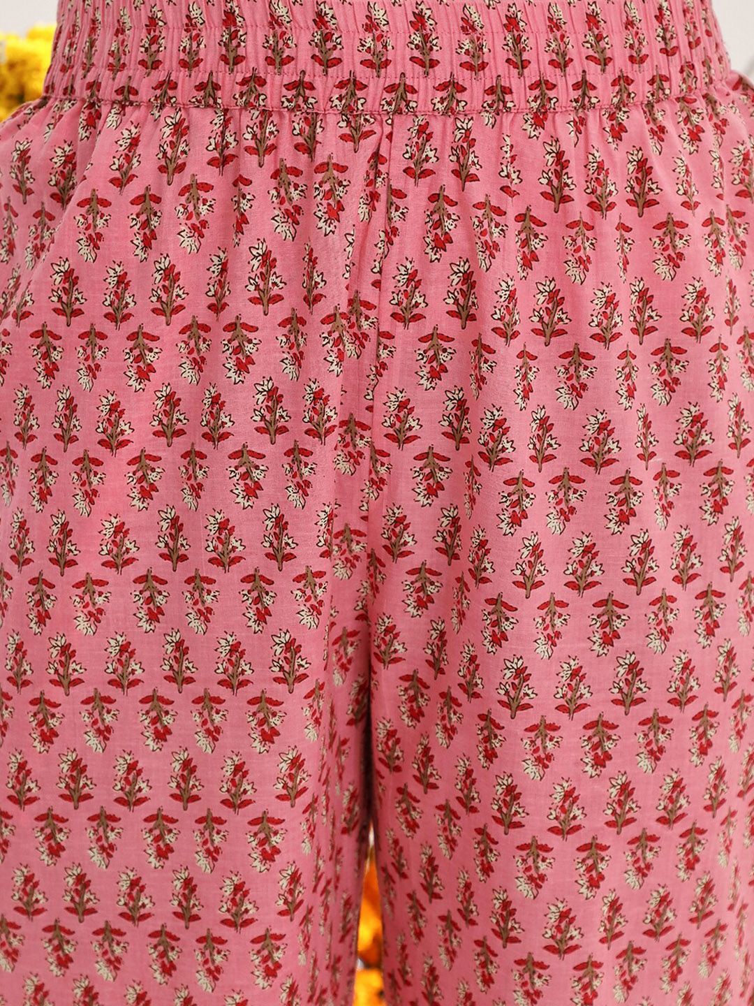 Dhiyona VA Women'sPink Ethnic Motifs Printed Thread Work Straight Kurta & Trousers With Dupatta