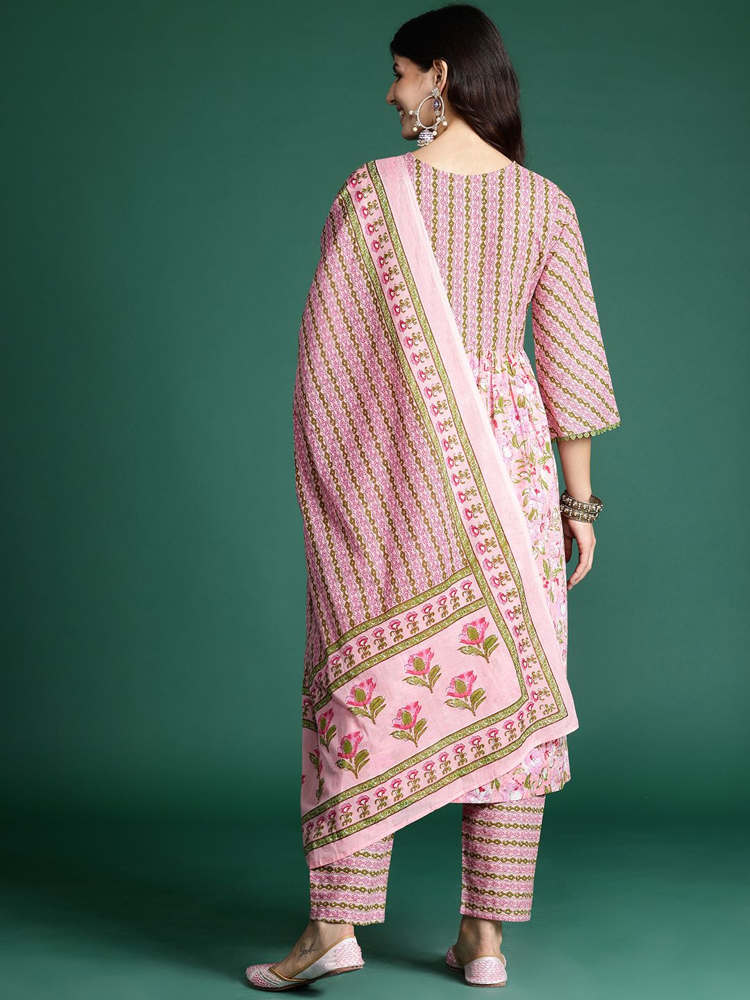 Dhiyona IE Floral Printed Empire Pure Cotton Kurta with Trousers & Dupatta