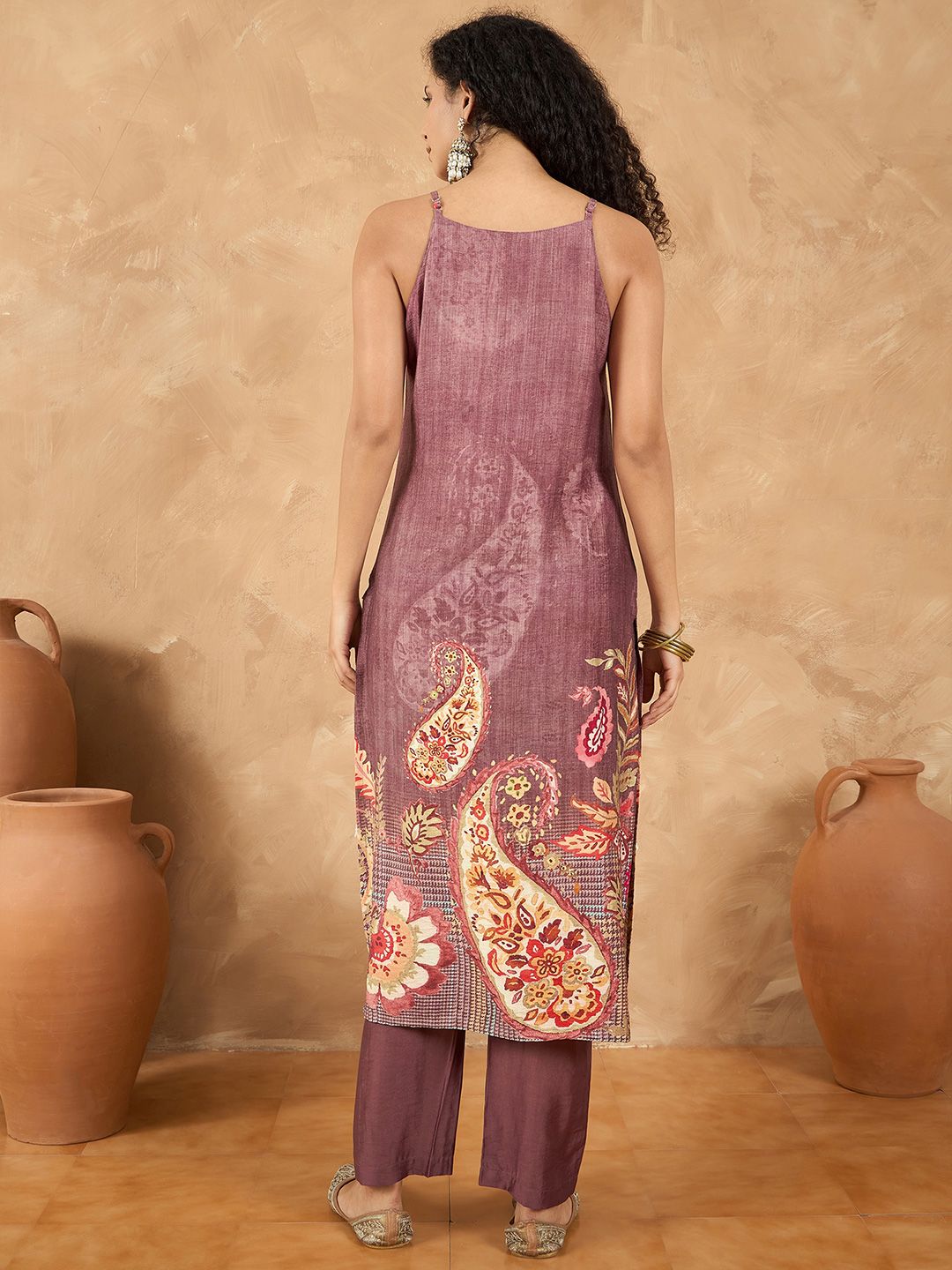 Dhiyona VA Women's Spaghetti Strap Floral Kurta with Trousers